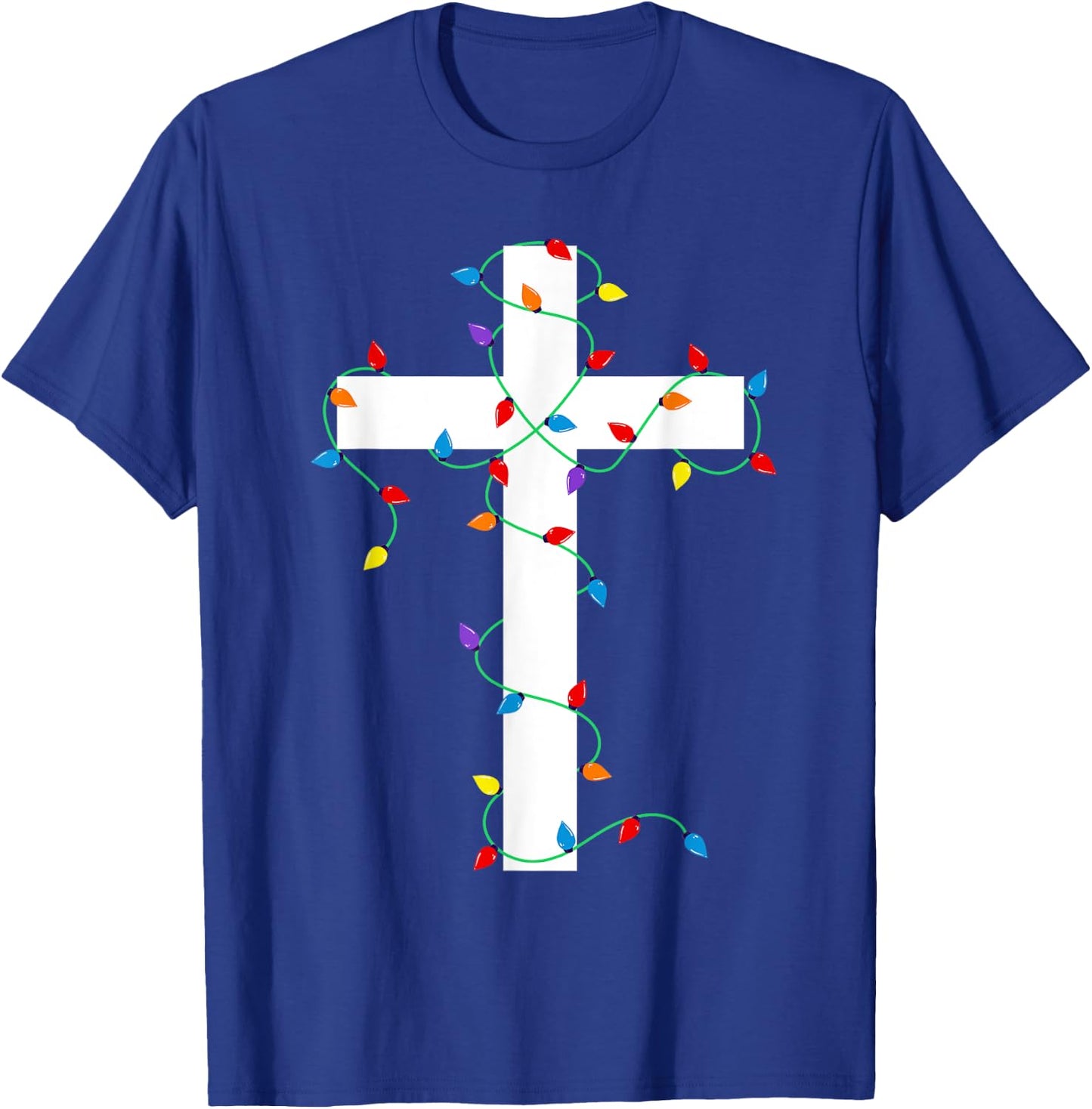 Merry and Bright Christmas Lights Jesus Cross Minimalist T-Shirt - T-Shirt | Royal