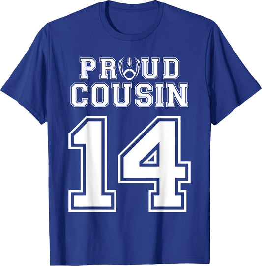 Custom Proud Football Cousin Number 14 Personalized T-Shirt - T-Shirt | Royal