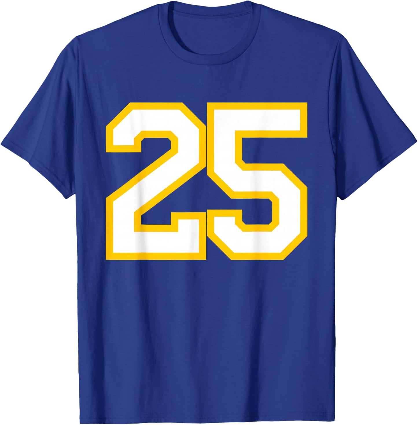 Number #25 Yellow/White Sports Number T-Shirt - T-Shirt | Royal