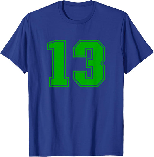 Number #13 Green Sports Uni Number T-Shirt - T-Shirt | Royal