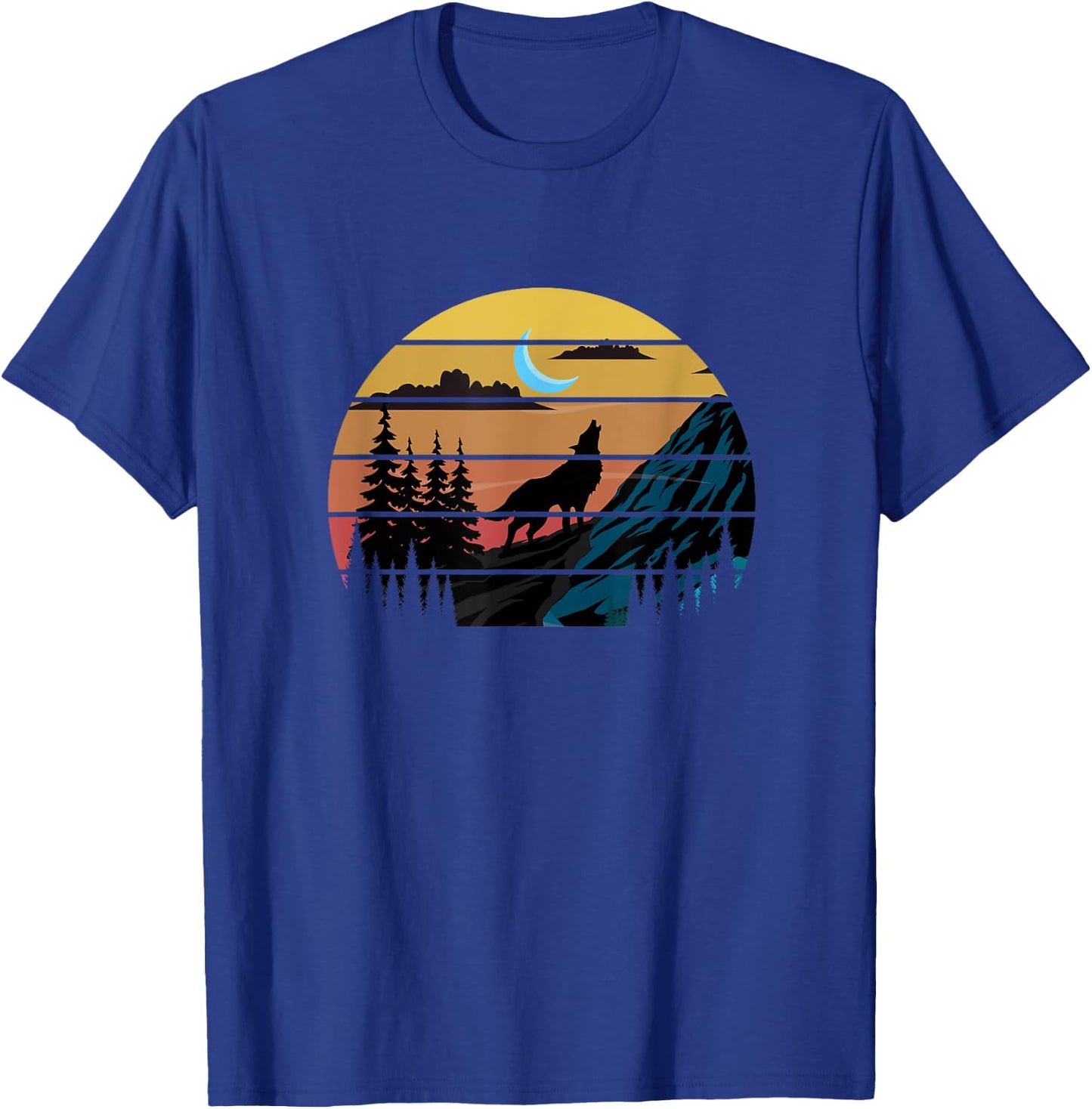 Retro Wolf Mountains Moon | Forest Nature | Wildlife T-Shirt - T-Shirt | Royal