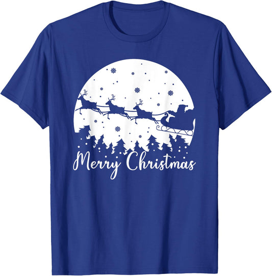 Merry Christmas, Men Women Kids, Santa Sleigh Reindeer T-Shirt - T-Shirt | Royal