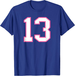 Number #13 Pink Sports Team Varsity Number T-Shirt - T-Shirt | Royal