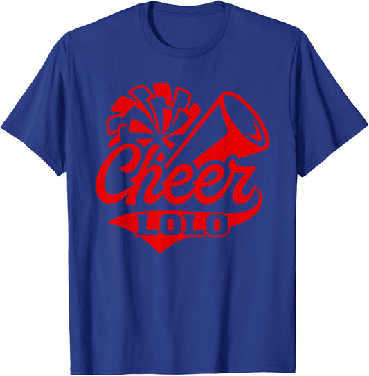 Cheer Lolo Biggest Fan Black And Red Pom Pom T-Shirt - T-Shirt | Royal