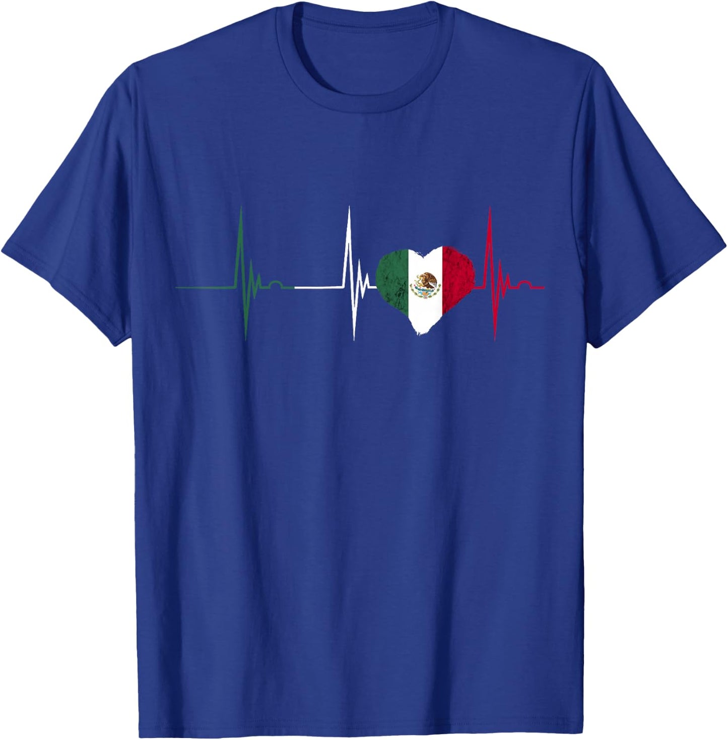 Mexican Flag Cardiogram Heartbeat EKG Pulse Heart Mexico T-Shirt - T-Shirt | Royal
