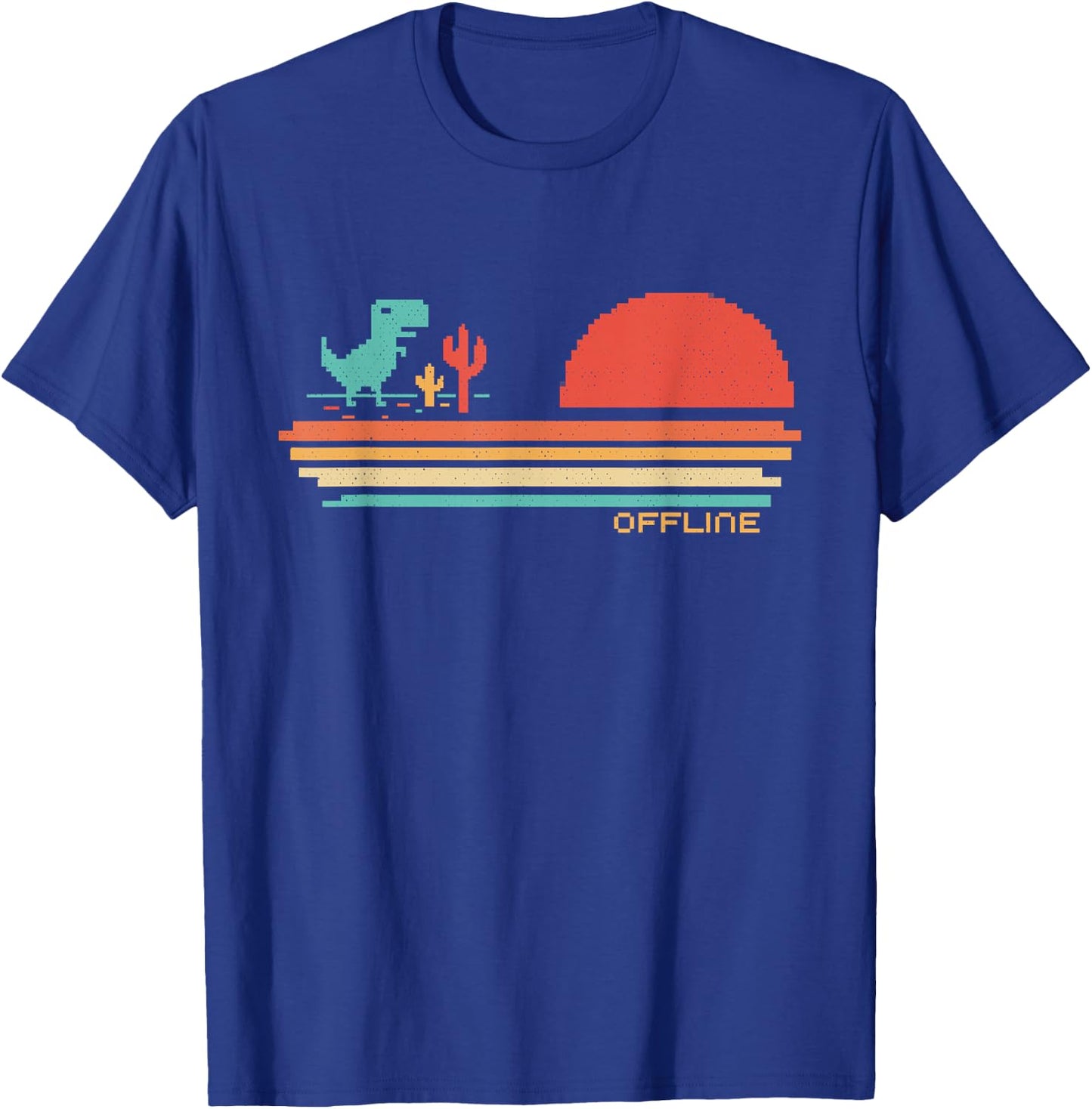 Offline Scare - Pixel Dinosaur / Retro - No Wifi Lost Dino T-Shirt - T-Shirt | Royal