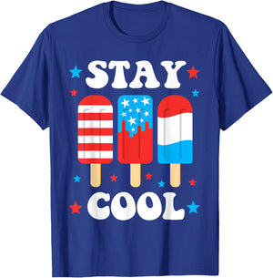 Stay Cool Funny July 4th Popsicle Red White Blue Boys Girls T-Shirt - T-Shirt | Royal