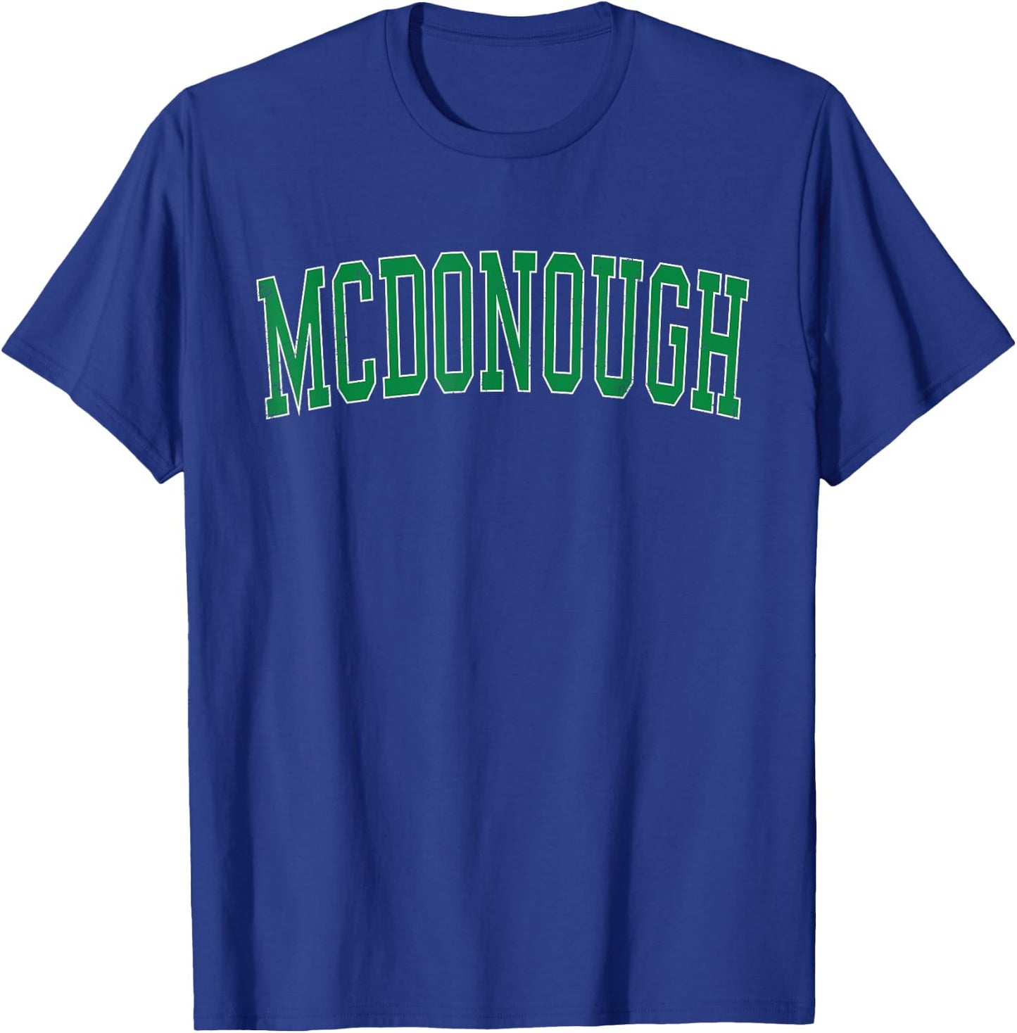 Vintage McDonough GA Distressed Green Varsity Style T-Shirt - T-Shirt | Royal