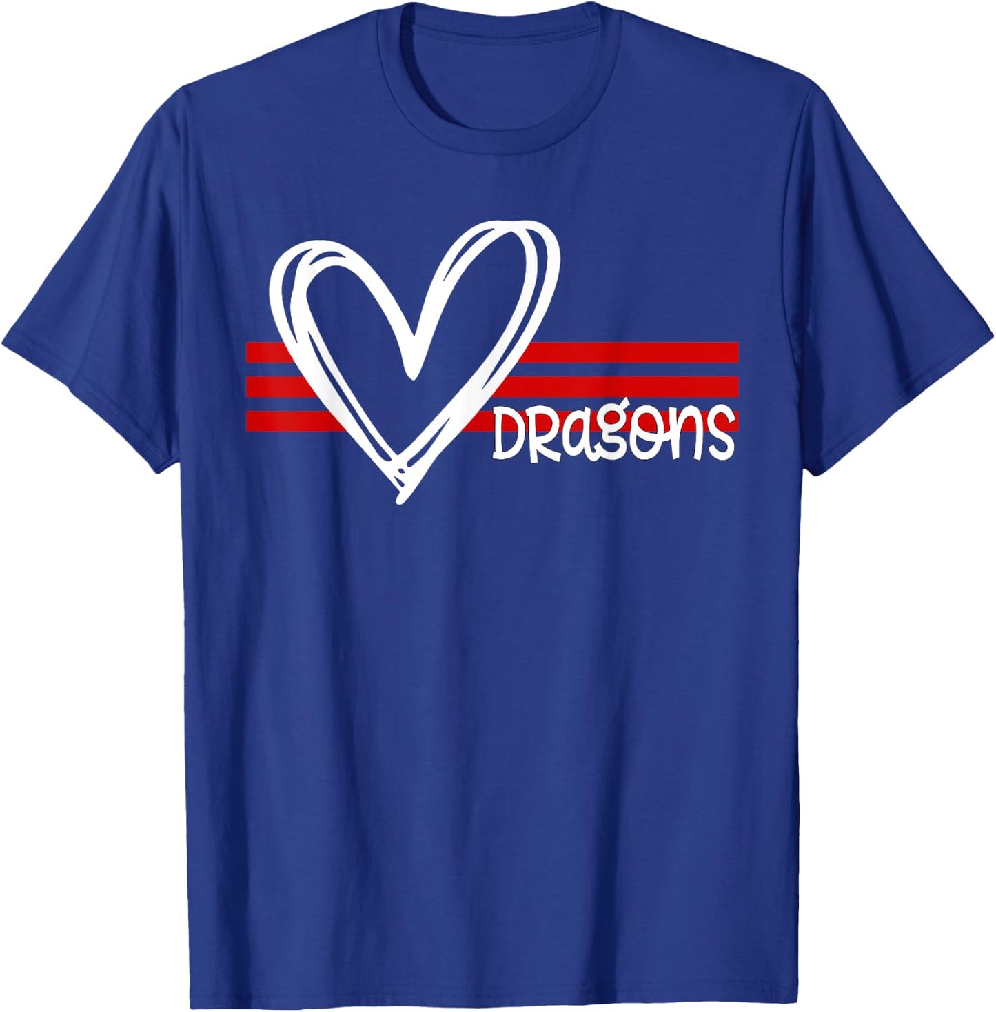 Dragons Pride Team School Spirit Sports Red Heart T-Shirt - T-Shirt | Royal