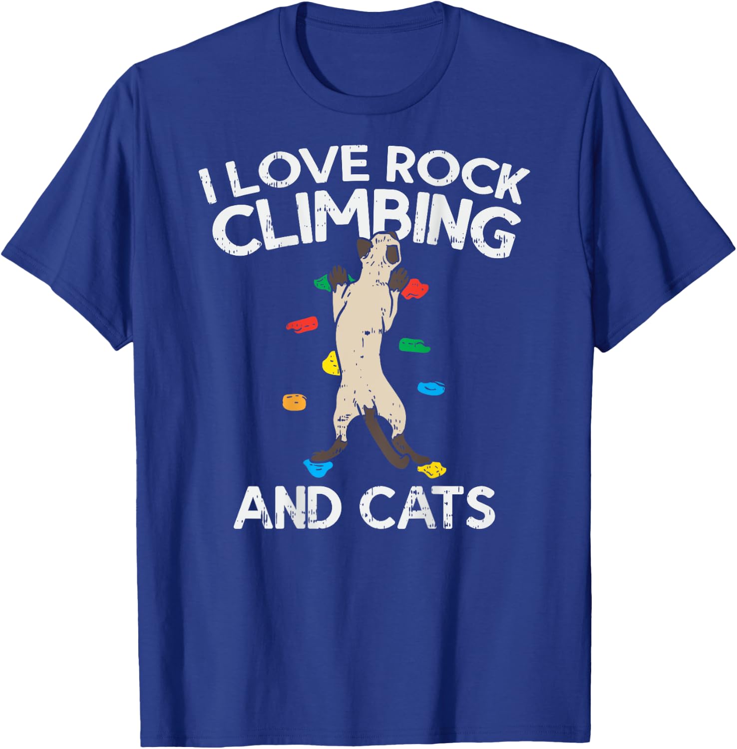 I Love Rock Climbing & Cats (on back) Cute Climbing T-Shirt - T-Shirt | Royal