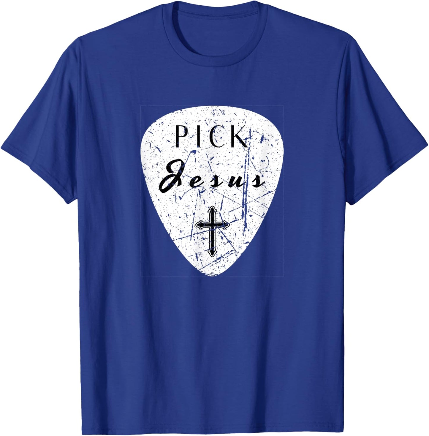 Retro Guitar Pick Pun Pick Jesus Cross Worship Leader Music T-Shirt - T-Shirt | Royal