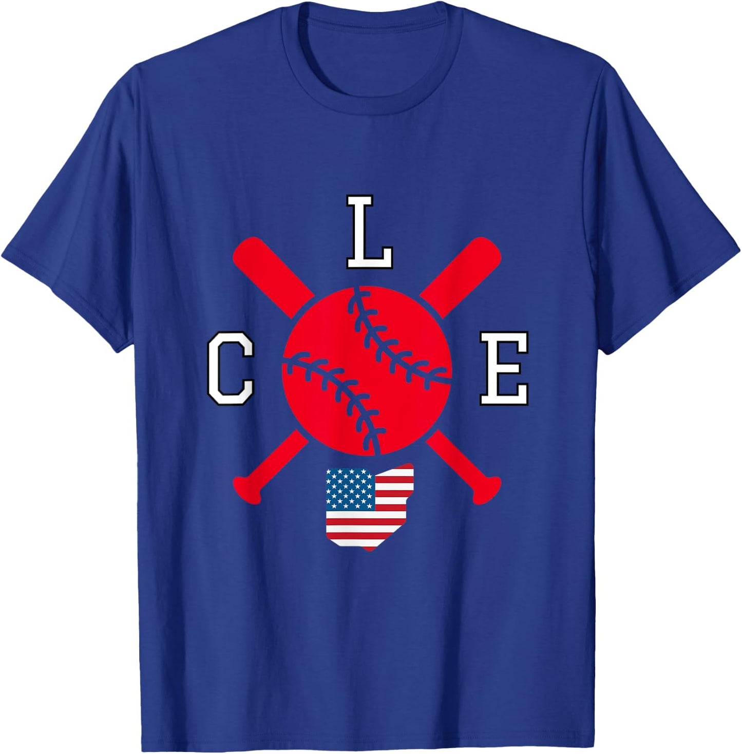 Cleveland Baseball CLE Cleveland OH City American Flag T-Shirt - T-Shirt | Royal