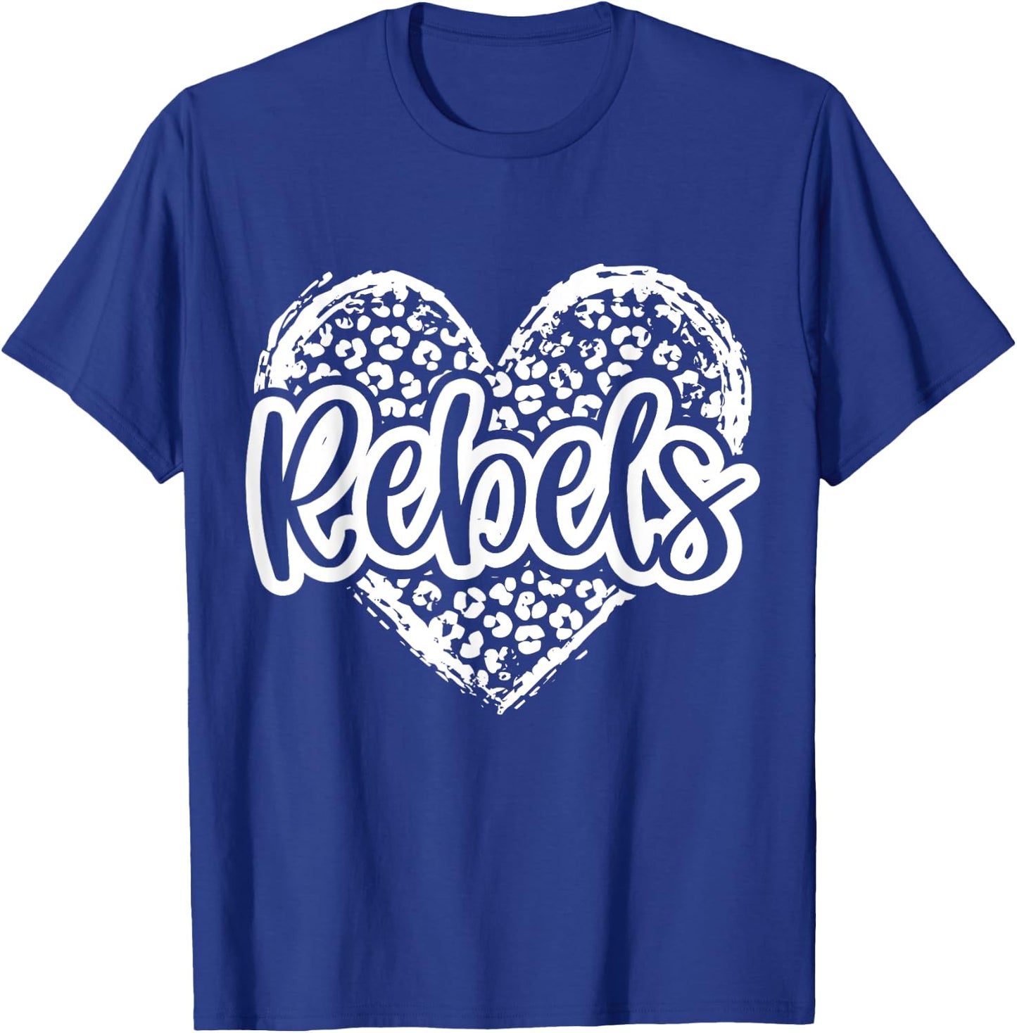 Leopard Cheetah Heart REBELS School Spirit Top Distressed T-Shirt - T-Shirt | Royal