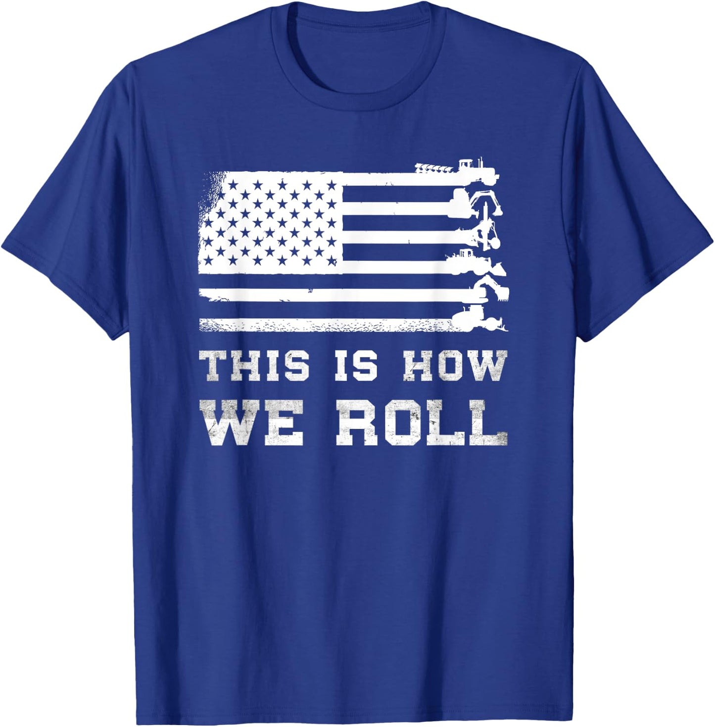 Patriotic Construction Worker USA Heavy Equipment Operator T-Shirt - T-Shirt | Royal