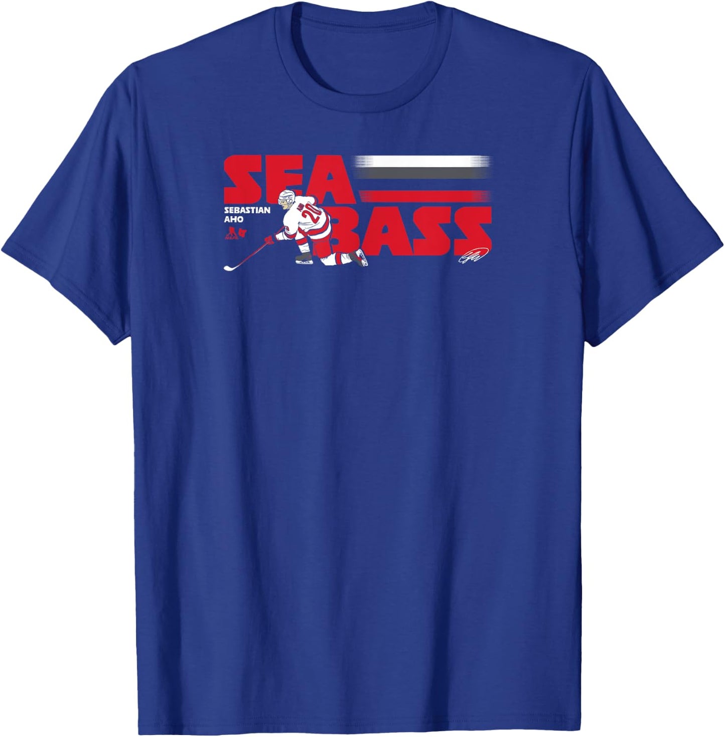 Sebastian Aho: Sea Bass - Carolina Hockey T-Shirt - T-Shirt | Royal