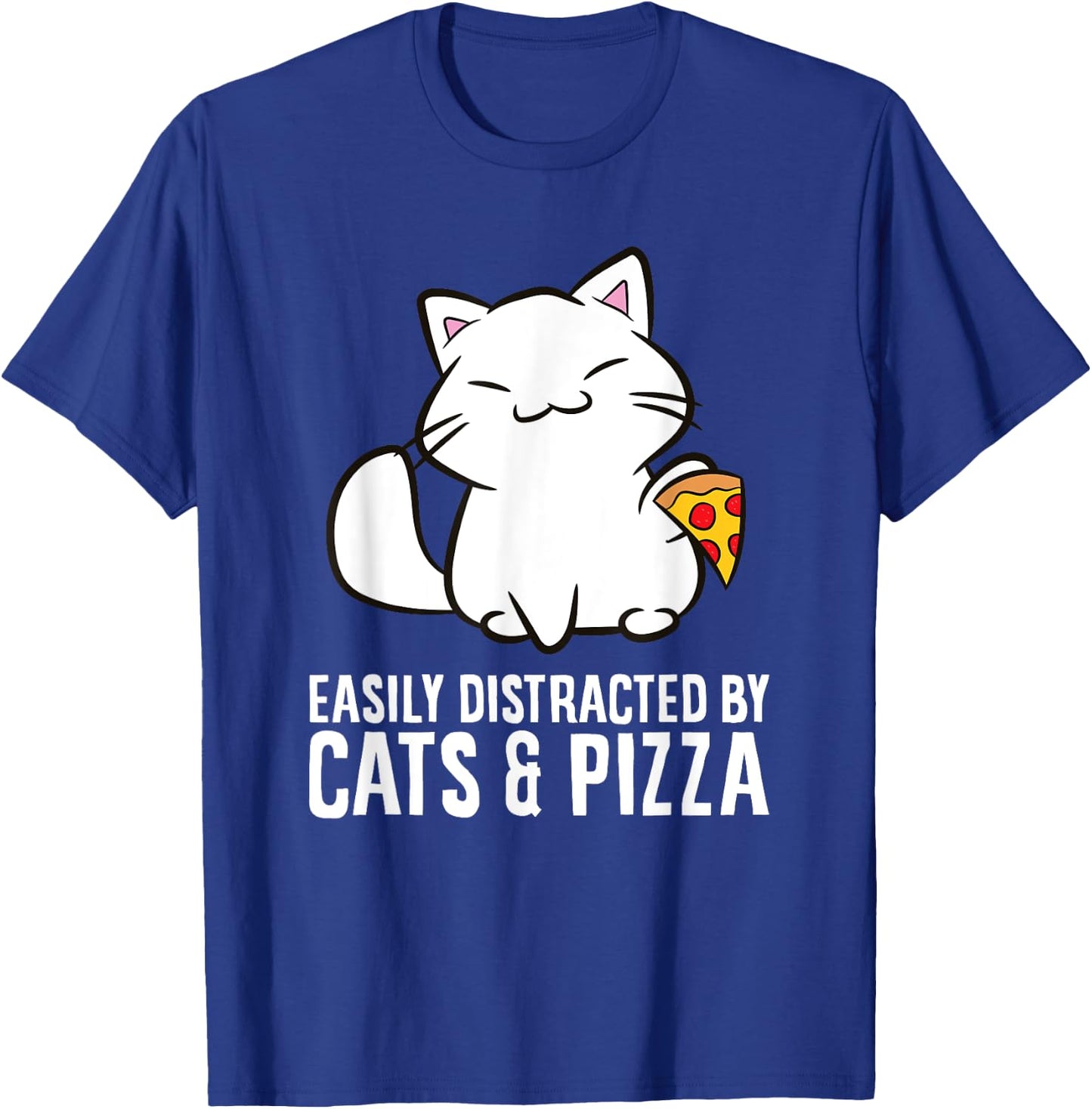 Easily Distracted By Cats And Pizza Men Women Girls Kids T-Shirt - T-Shirt | Royal