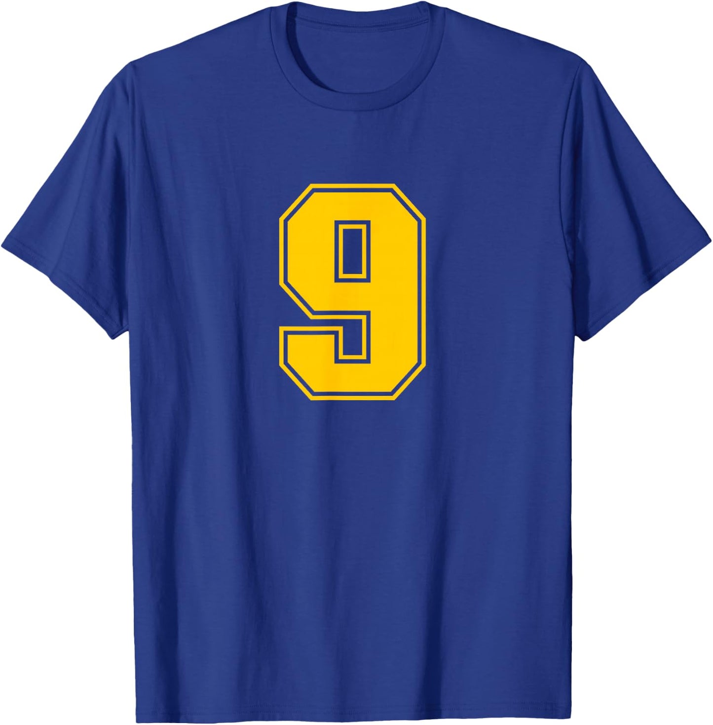 Number #9 Sport Yellow Varsity Number T-Shirt - T-Shirt | Royal