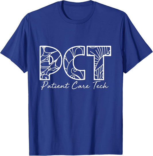 PCT Patient Care Tech Floral Style For Nurse Nurse Week T-Shirt - T-Shirt | Royal
