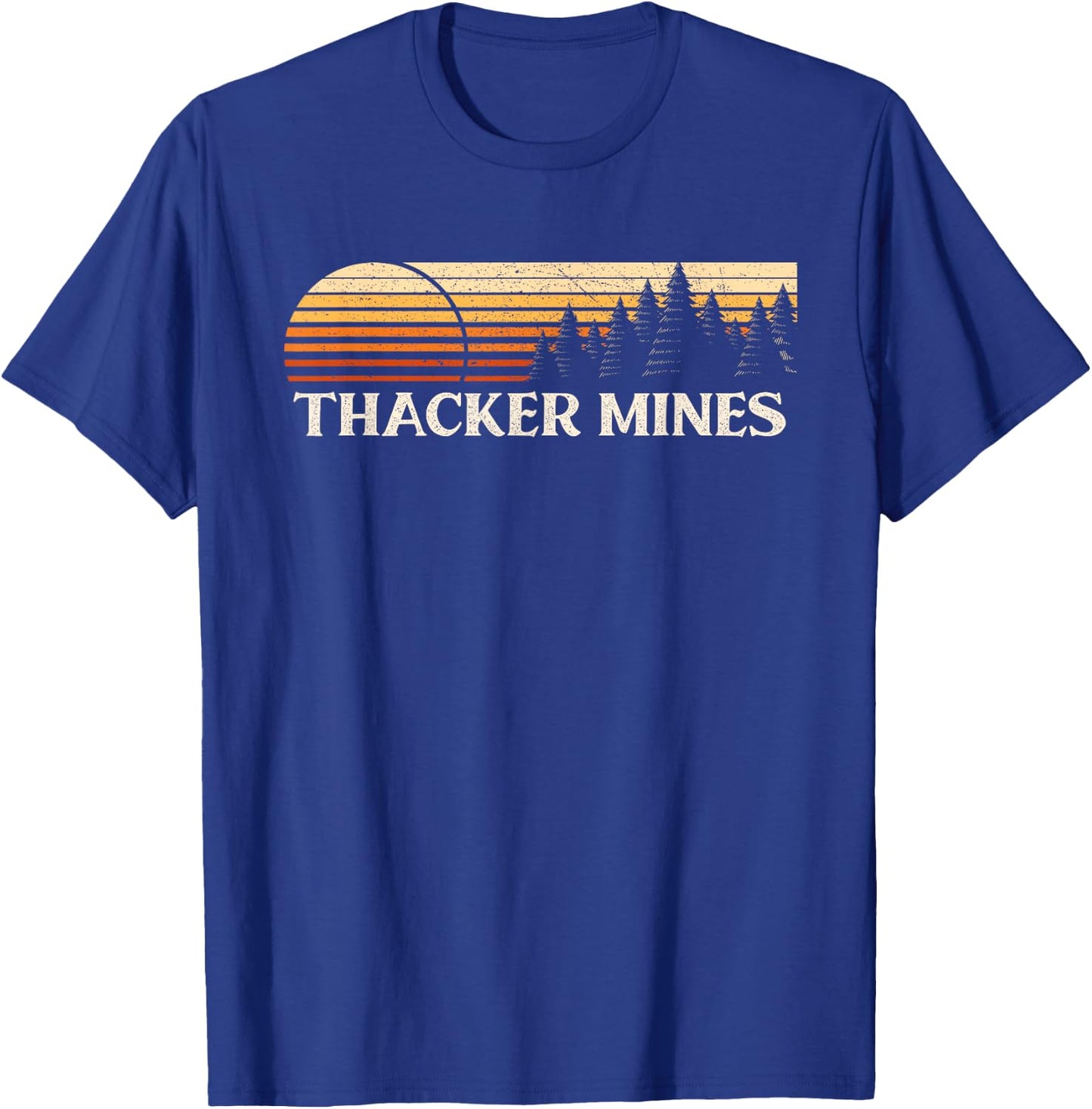 Thacker Mines, WV Vintage Evergreen Sunset Eighties Retro T-Shirt - T-Shirt | Royal