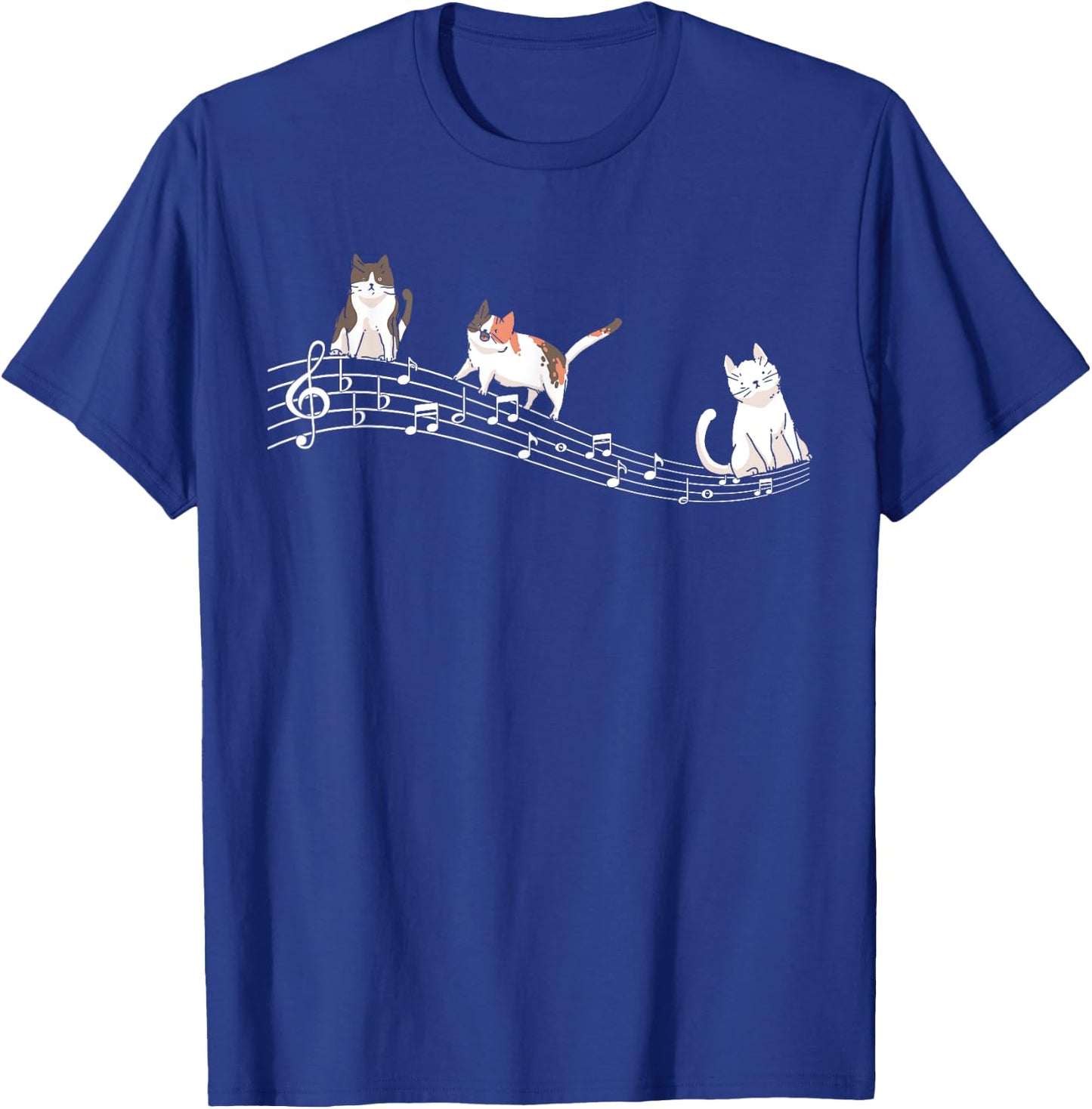 Cute Cat Kitty Playing Music Note Clef Gift Cat Music Notes T-Shirt - T-Shirt | Royal