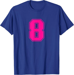 Number 8 Pink Sports Team T-Shirt - T-Shirt | Royal
