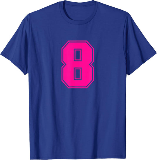 Number 8 Pink Sports Team T-Shirt - T-Shirt | Royal
