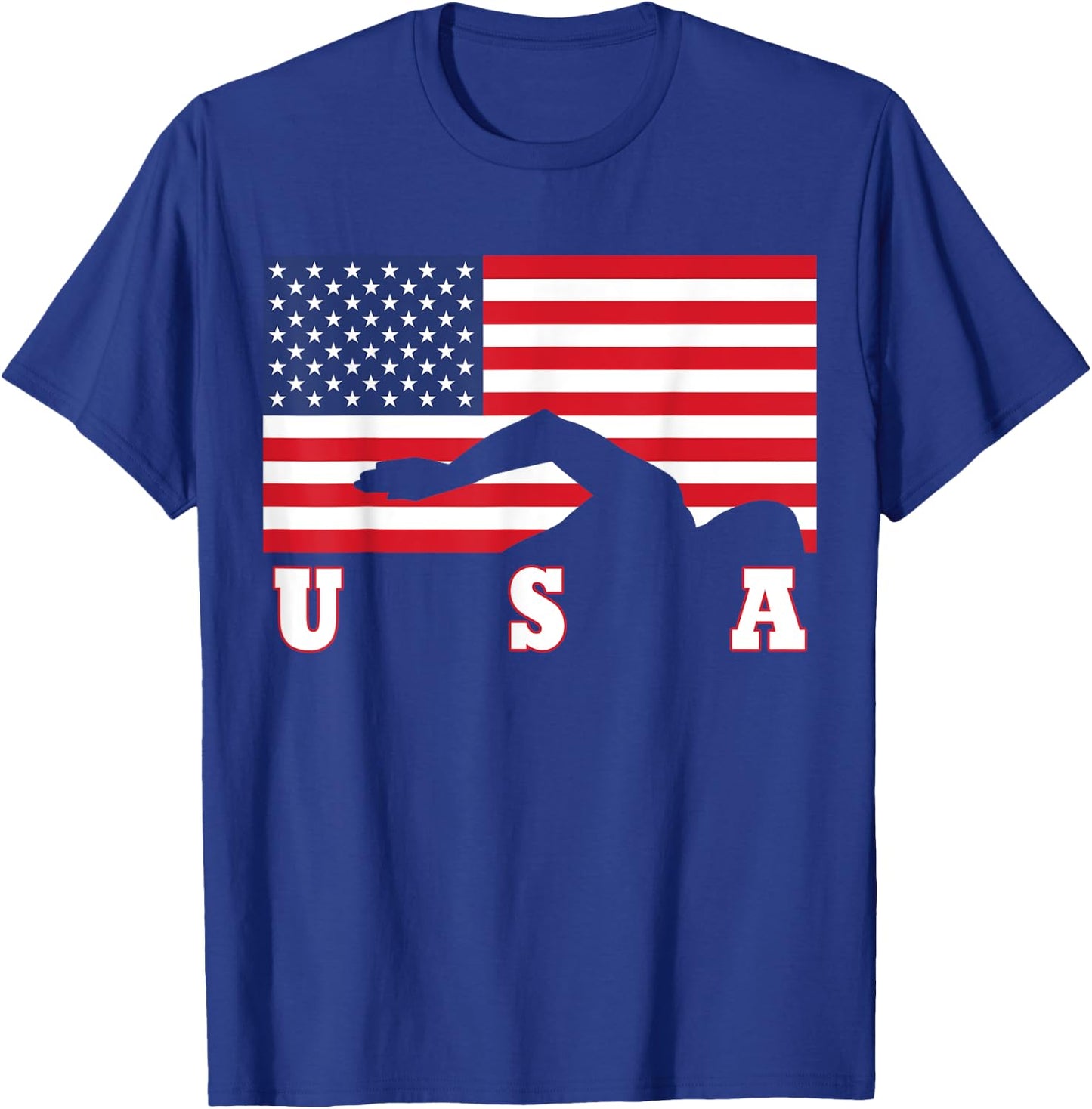 American Flag Swimming USA Gift T-Shirt - T-Shirt | Royal