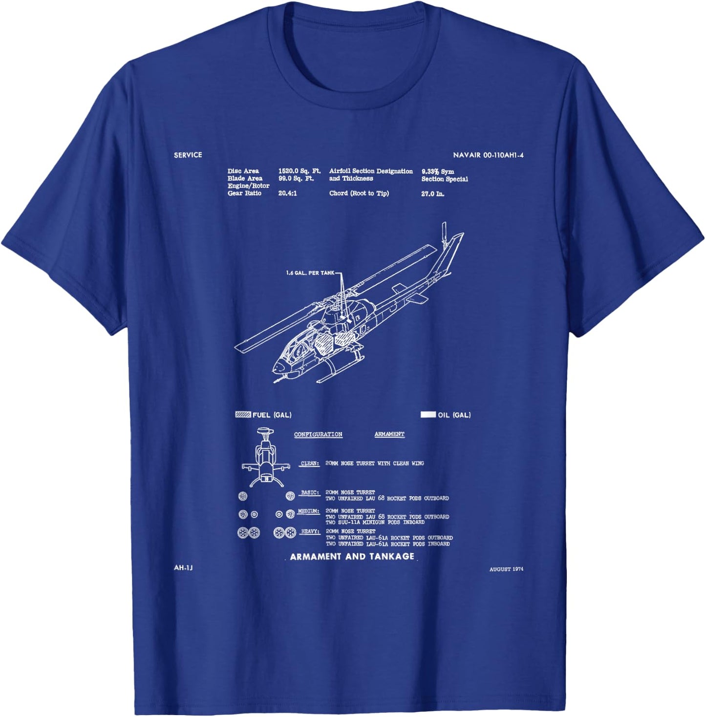 Huey Twin Cobra AH-1J Military Helicopter Engineering Plan T-Shirt - T-Shirt | Royal
