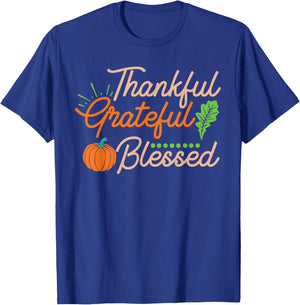 Thanksgiving Family Motif - Thankful Grateful Blessed T-Shirt - T-Shirt | Royal
