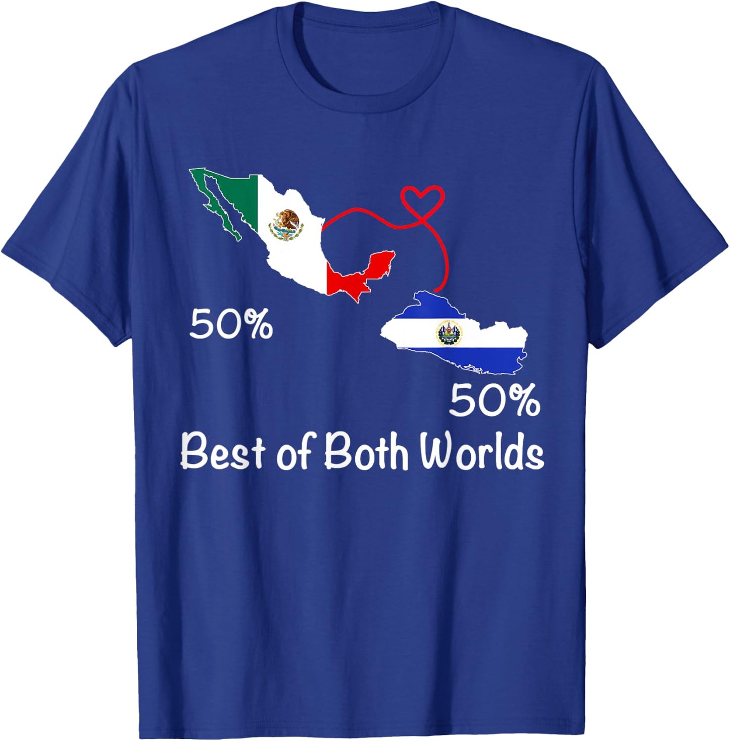 Half Salvadorian Half Mexican Flag Map Salvador Mexico T-Shirt - T-Shirt | Royal