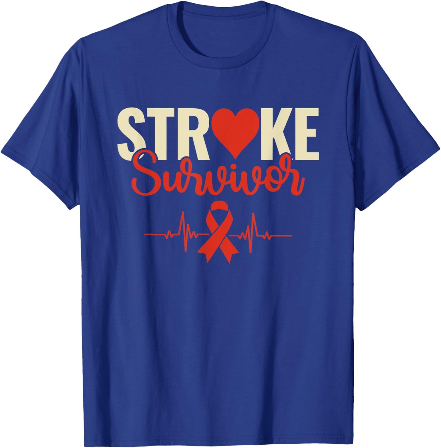 Stroke Survivor - Stroke Awareness Heart Red Ribbon T-Shirt - T-Shirt | Royal