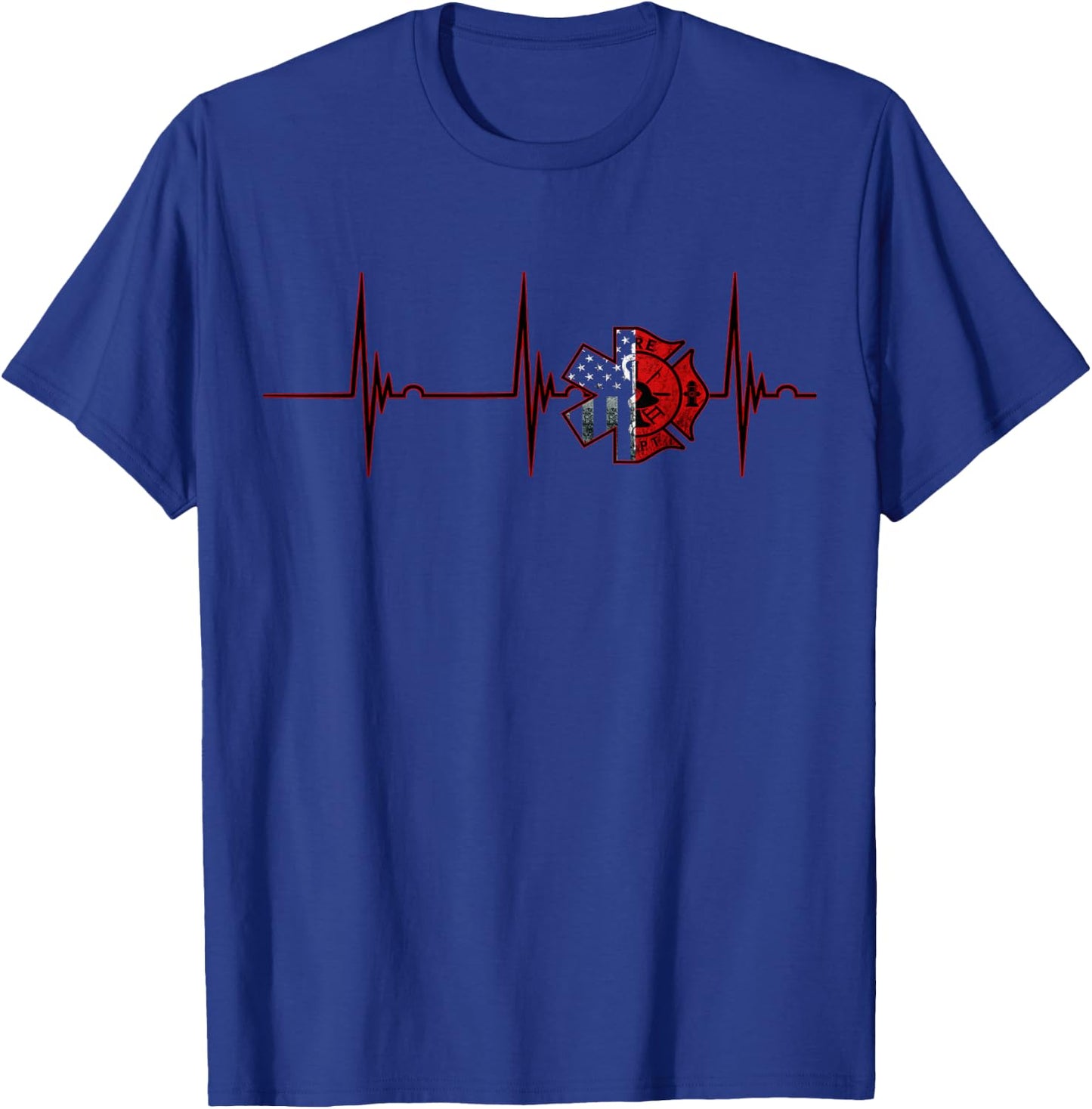 Firefighter EMT Fireman Heartbeat EKG Pulse Fire Logo T-Shirt - T-Shirt | Royal