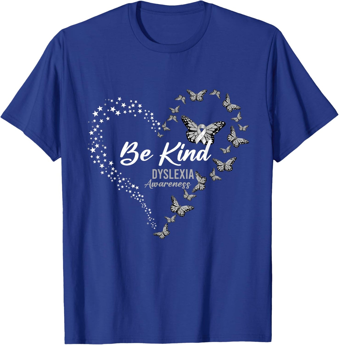 Butterfly Be Kind Gray Ribbon Dyslexia Awareness T-Shirt - T-Shirt | Royal