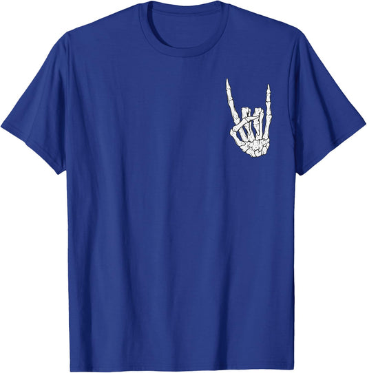 Skeleton Rock Hand Pocket Lazy Halloween Costume Cool Bones T-Shirt - T-Shirt | Royal