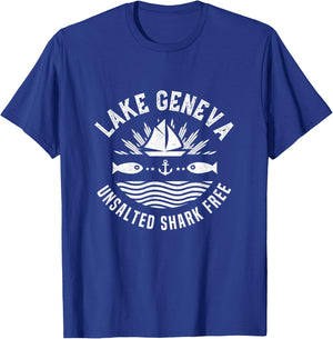 Lake Geneva Unsalted Shark Free Wisconsin Fishing Boat T-Shirt - T-Shirt | Royal