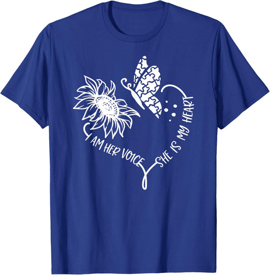 I am Her Voice She Is My Heart Autism Awareness T-Shirt - T-Shirt | Royal