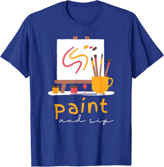 Paint and Sip Party Art Funny Wine Drinking Rainbow Painting T-Shirt - T-Shirt | Royal