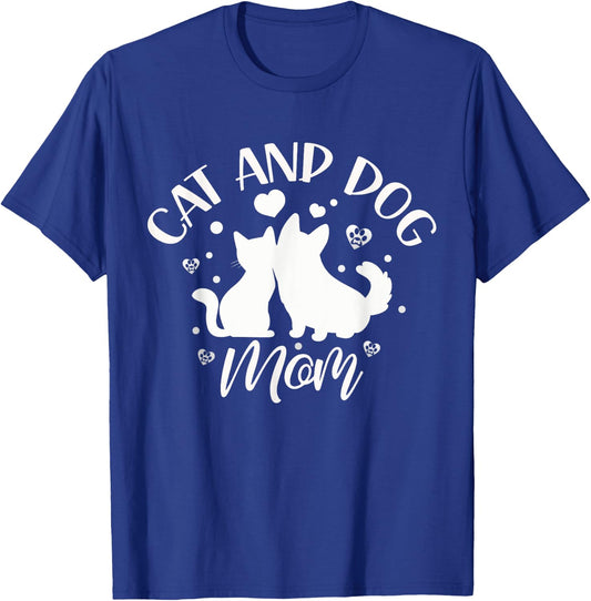 Cat And Dog Mom Girl Lover Dogs Cats Mother Mommy Mama T-Shirt - T-Shirt | Royal