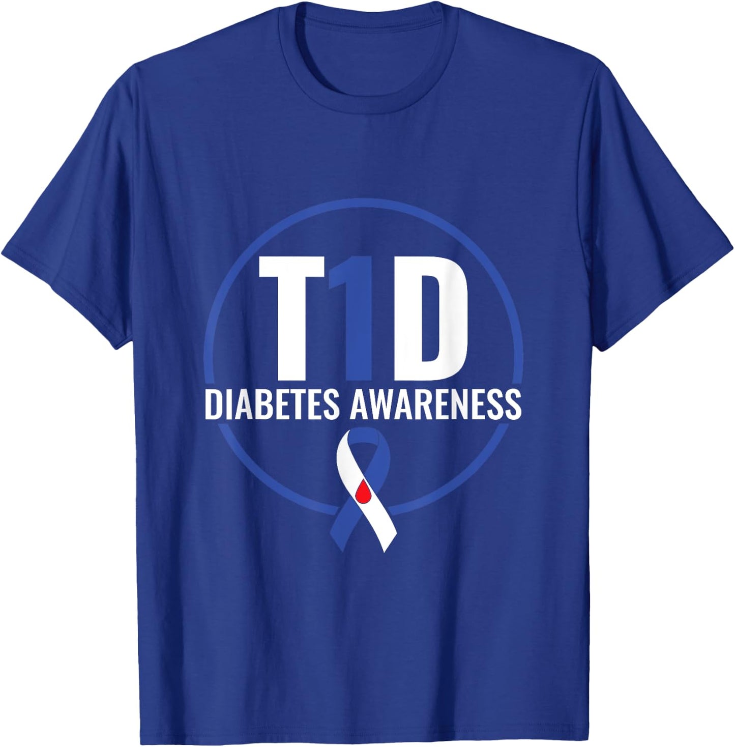 T1D Diabetes Awareness - Blue Ribbon Diabetes Support T-Shirt - T-Shirt | Royal