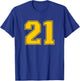 Number #21 Yellow Sport Uni Number T-Shirt - T-Shirt | Royal