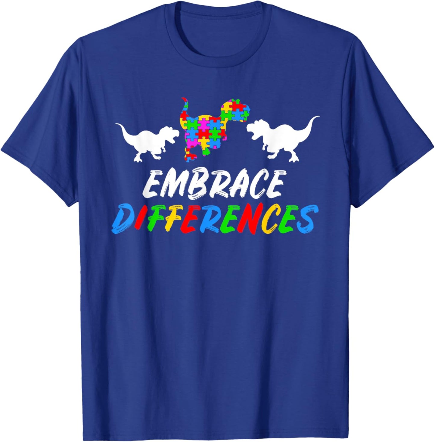 Austism Awareness Month Puzzle Piece Gift | Kids Dino Trex T-Shirt - T-Shirt | Royal