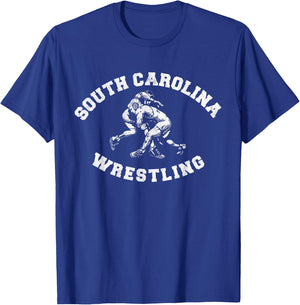 South Carolina Wrestling Distressed Retro Freestyle Wrestler T-Shirt - T-Shirt | Royal