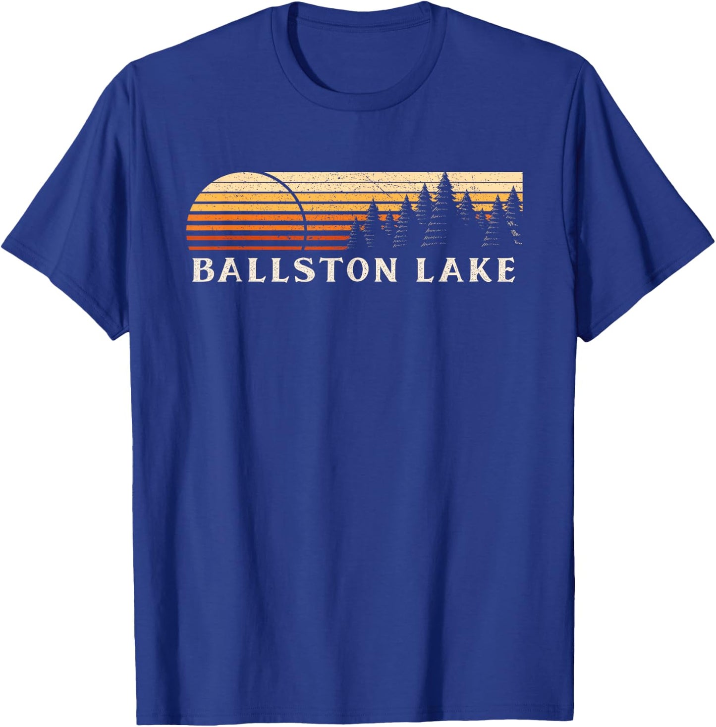 Ballston Lake, NY Vintage Evergreen Sunset Eighties Retro T-Shirt - T-Shirt | Royal