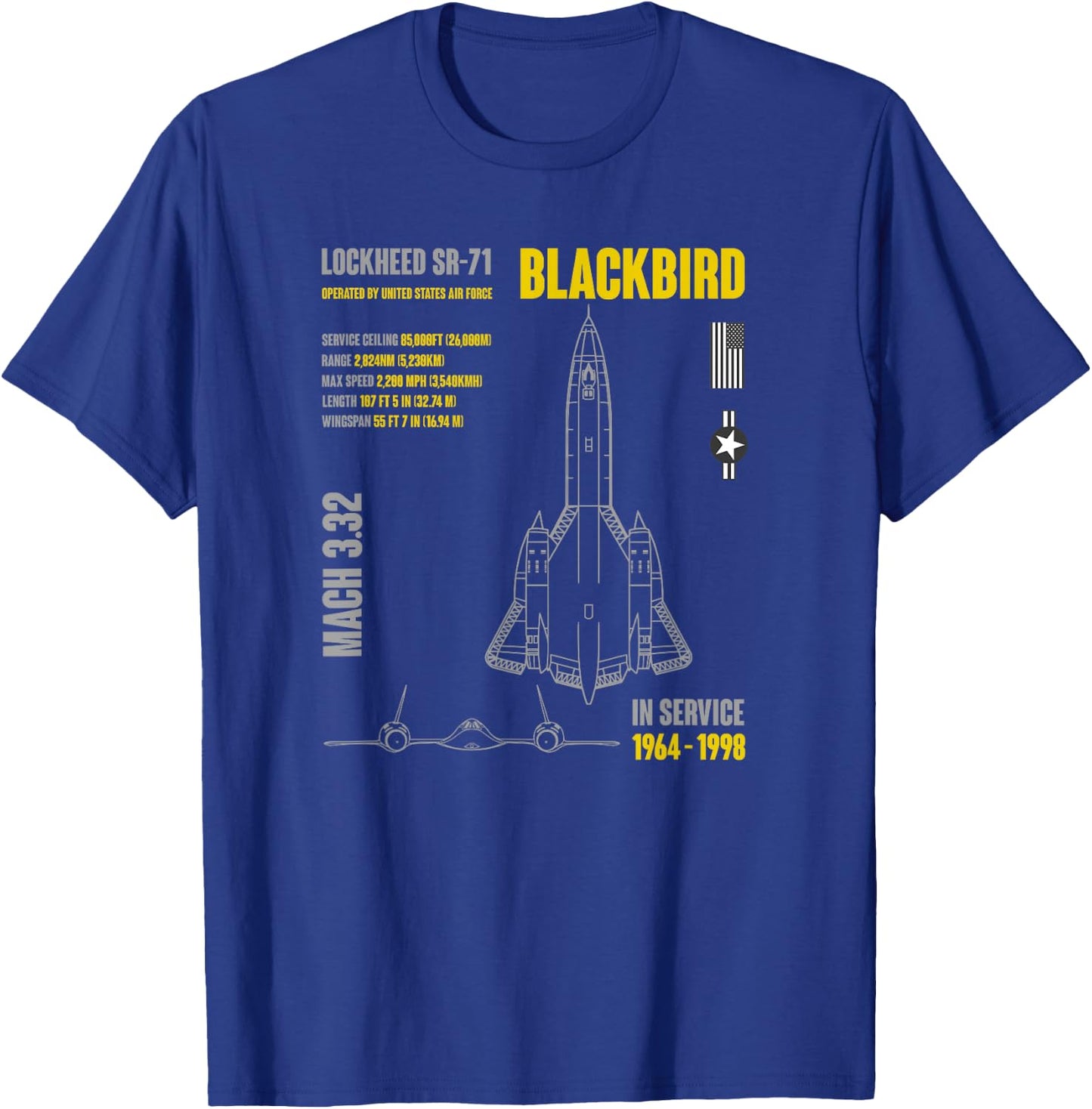 Military Aircraft Lockheed SR-71 Blackbird USAF T-Shirt - T-Shirt | Royal