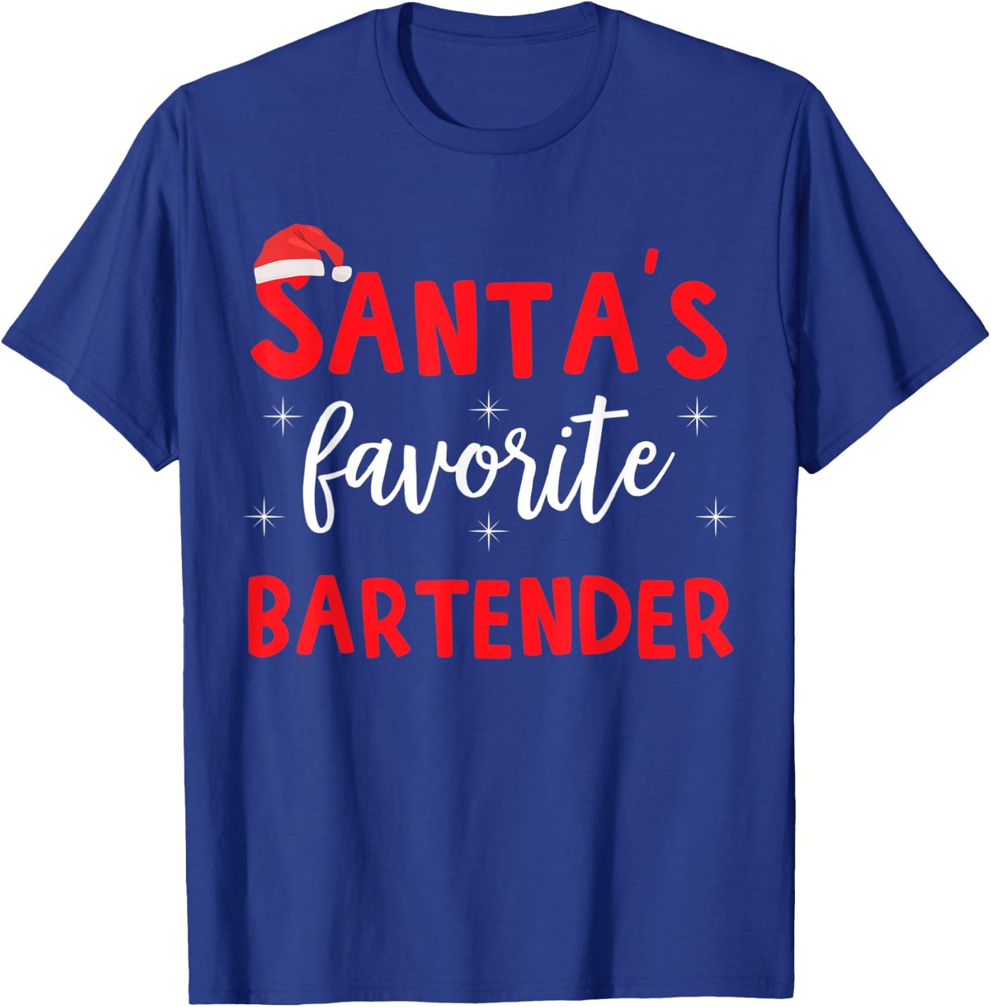 Funny Pajama Xmas Santas Favorite Bartender T-Shirt - T-Shirt | Royal