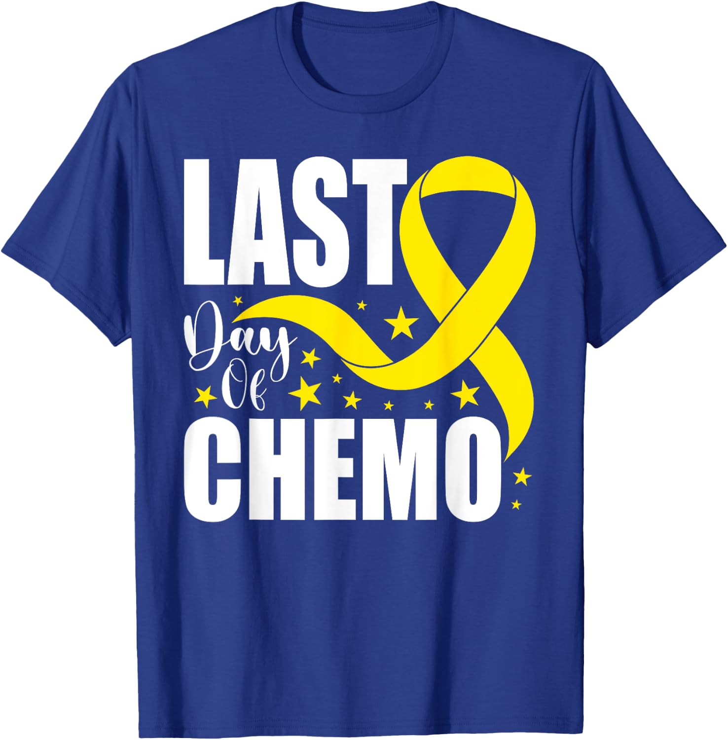 Last Day Of Chemo Yellow Ribbon Sarcoma Bone Cancer Warrior T-Shirt - T-Shirt | Royal
