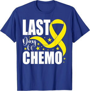 Last Day Of Chemo Yellow Ribbon Sarcoma Bone Cancer Warrior T-Shirt - T-Shirt | Royal