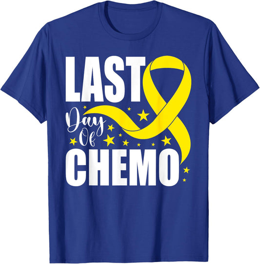Last Day Of Chemo Yellow Ribbon Sarcoma Bone Cancer Warrior T-Shirt - T-Shirt | Royal