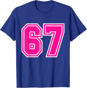 Number #67 Varsity Pink Favorite Number T-Shirt - T-Shirt | Royal