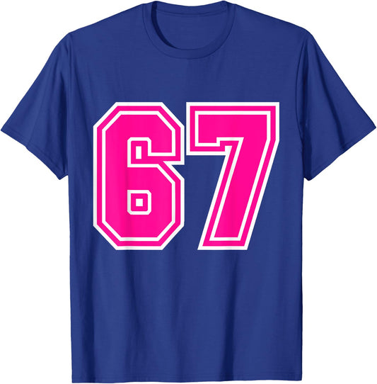 Number #67 Varsity Pink Favorite Number T-Shirt - T-Shirt | Royal